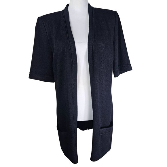 St. John Santana Knit Open Cardigan Sweater L Black‎ Travel Office Quiet Luxury